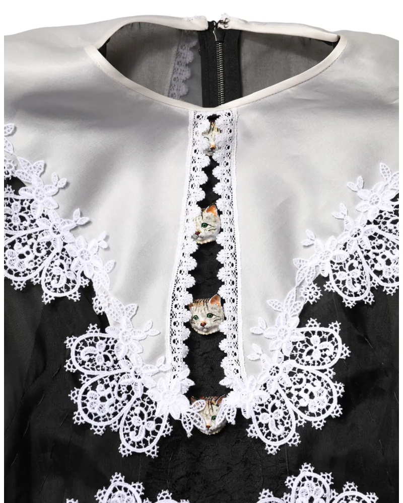 Dolce & Gabbana Macramé Lace Silk Dress — Black Black