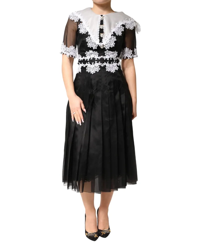 Dolce & Gabbana Women's Black White Silk Macrame Lace Midi Dress Black-White Co+pa+pl+se Black/white Black
