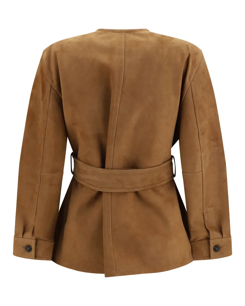 Max Mara Women's Suede Leather Jacket With Belt Cammello Lamb Camel