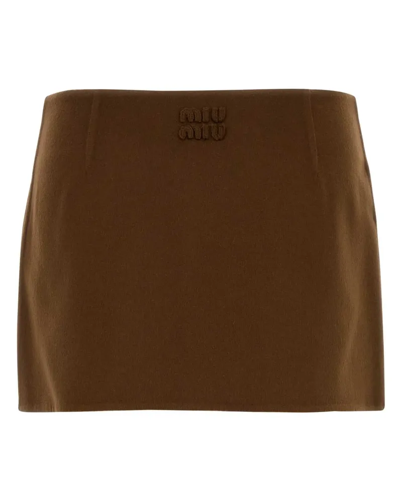 Miu Miu Women's Brown Wool Blend Mini Skirt Cognac Wswv Gonne Brown