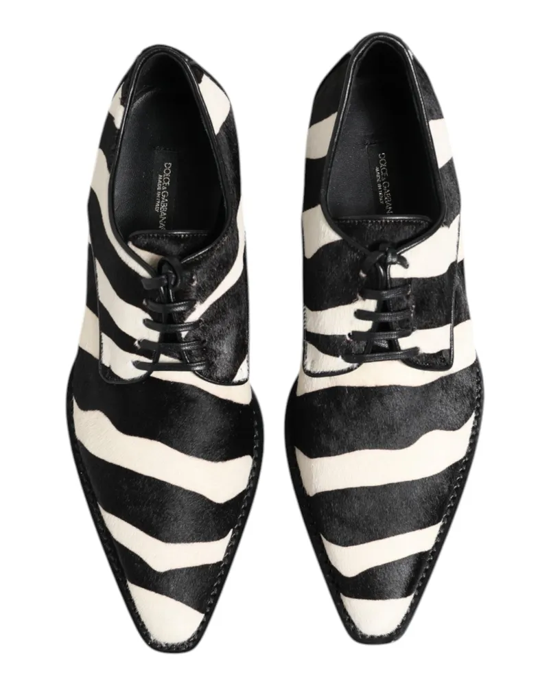 Dolce & Gabbana Men's Zebra Pony Fur Derby Shoe Black Calf Lamb Black