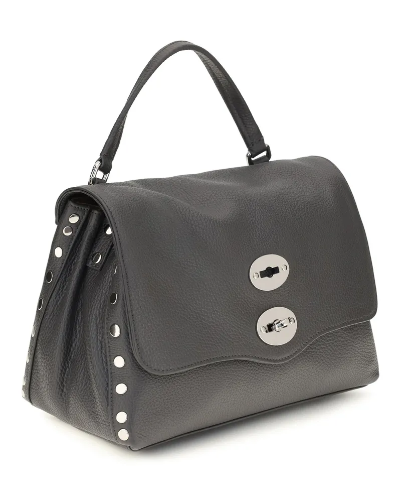 Zanellato Women's Postina Daily Handbag Small Grey Vulcano Calf Leather Bos Taurus Handbags Hand Bags Gray
