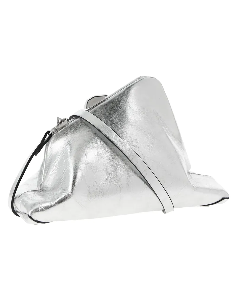 ATTICO Women's Day Off Small Clutch Silver Calfskin Leather Silver