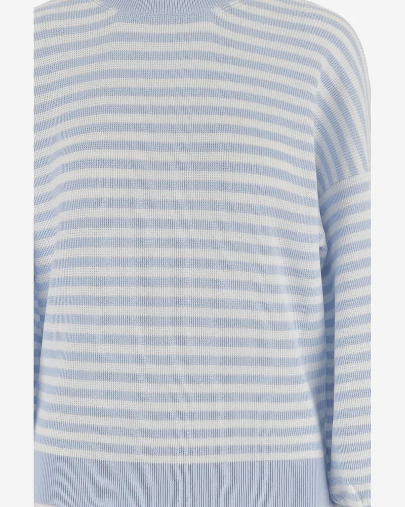 Bruno Manetti Women's Knit Striped Cotton Light Blue Knitwear Sweater Blue