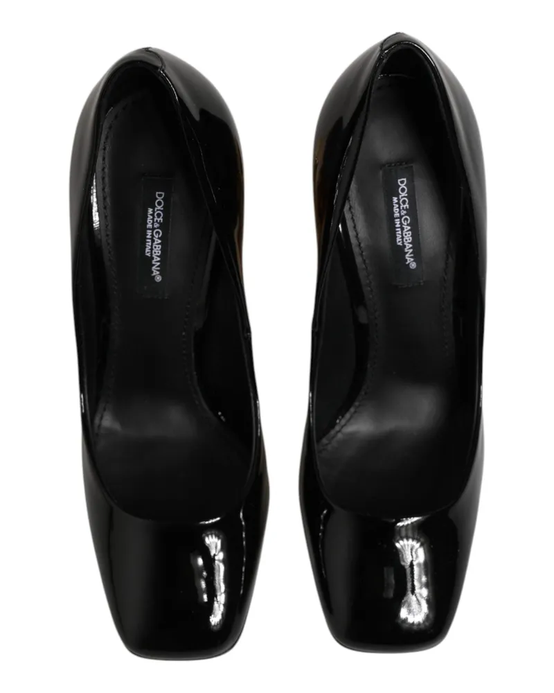 Dolce & Gabbana Patent Leather with Logo Heel Pump — Black Gold