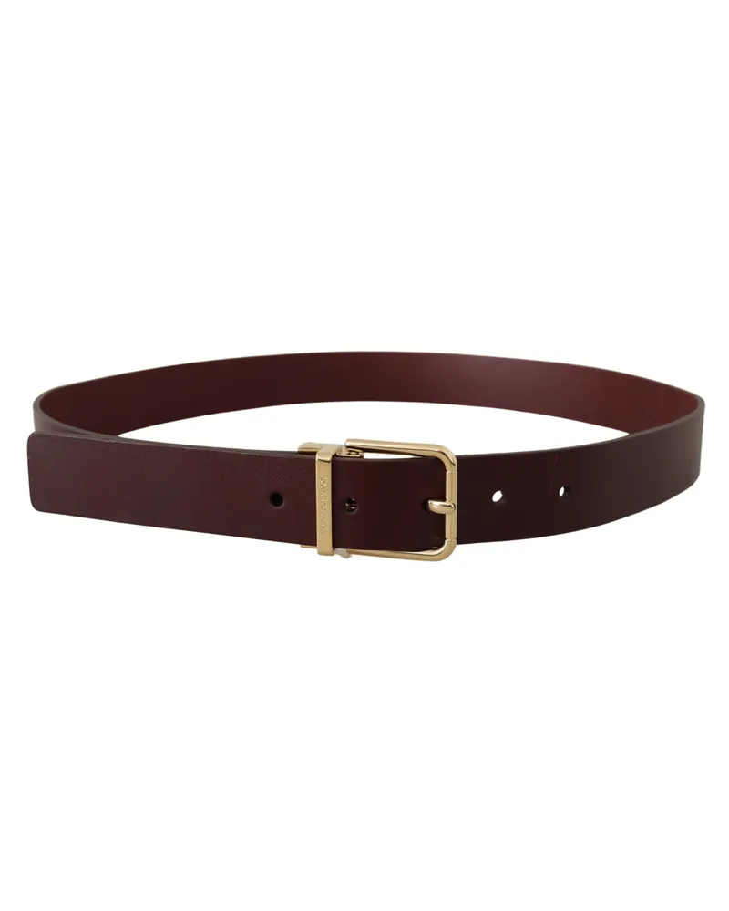 Dolce & Gabbana Men's Maroon Vitello Leather Gold Metal Buckle Belt Maroon