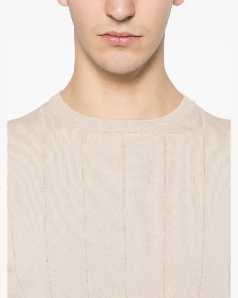 PANICALE Cashmere Men's Ribbed Striped T-Shirt Ss26 M Cream