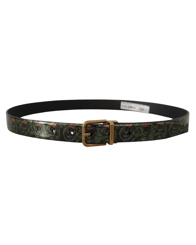 Dolce & Gabbana Men's Multicolor Leather Vernice Pavone Bronze Metal Belt Multicolor