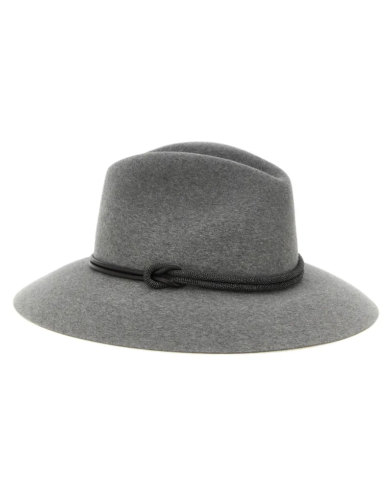 Brunello Cucinelli Wool Felt with Monile Embroidery Fedora — Gray Gray