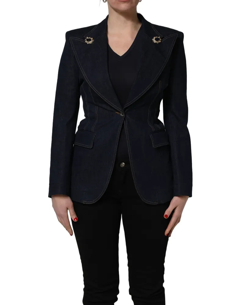 Dolce & Gabbana Women's Blue Single-Breasted Denim Blazer Jacket Cotton Elastane Clothing Blue