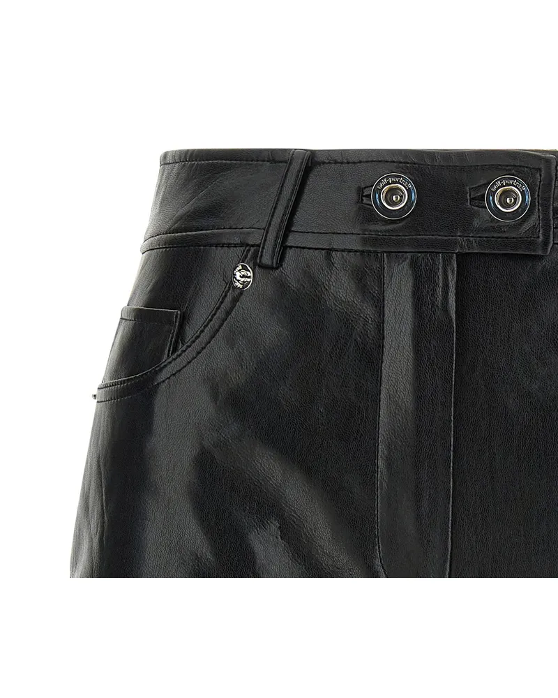 Self-Portrait Leather-Effect Ruffle Shorts — Black Black