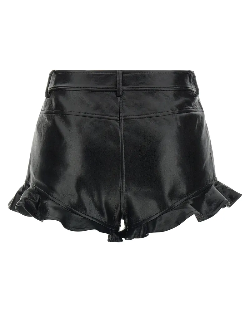 Self-Portrait Leather-Effect Ruffle Shorts — Black Black