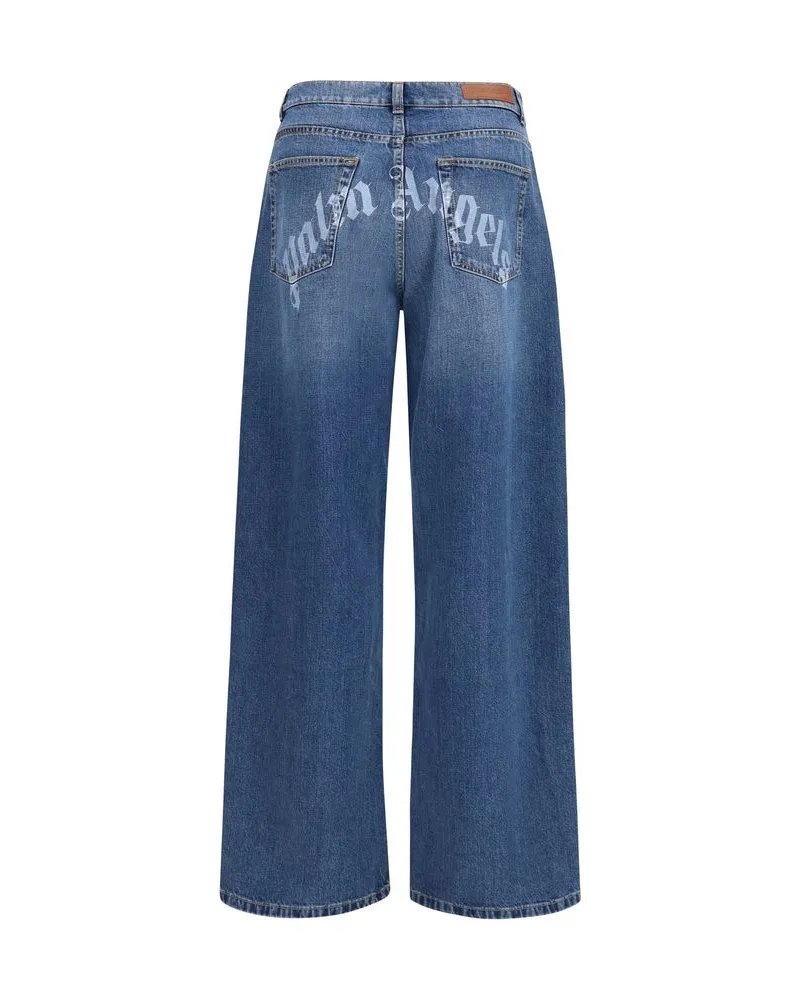 Palm Angels Wide-Leg Denim Jeans — Blue Blue