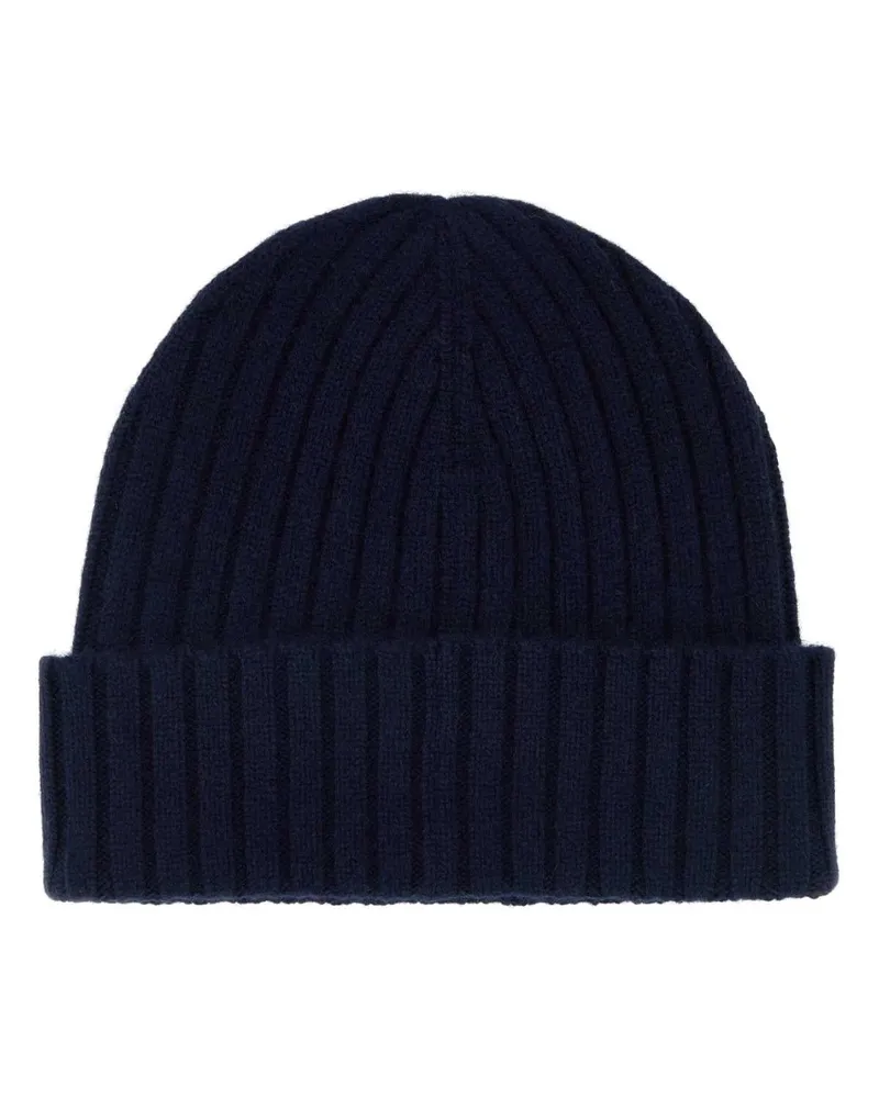 SPORTY & RICH Men's Navy Blue Cashmere Blend Yankees Beanie Hat Darknavy Exterior: Wool Cuffie Navy