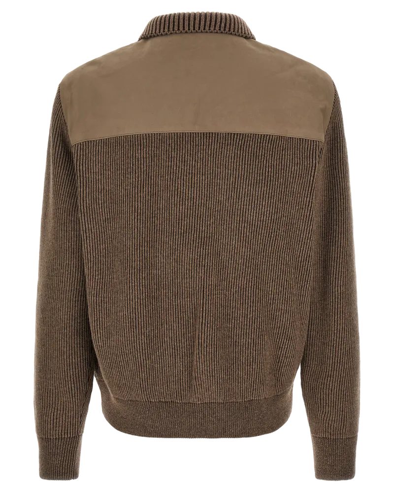 Brioni Calfskin Leather and Ribbed Knit Jacket — Brown Brown