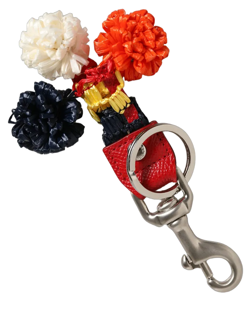 Dolce & Gabbana Women's Raffia Leather Clasp Finder Chain Keyring Multicolor Accessory Multicolor