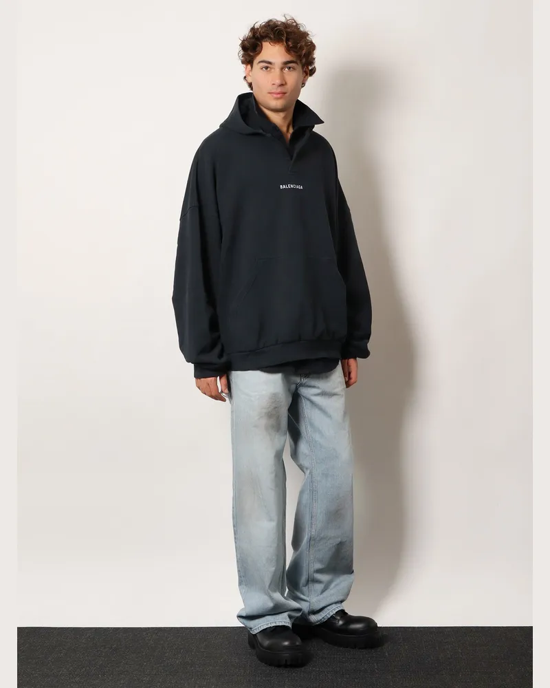 Balenciaga Men's Hooded Sweatshirt Black Cotton Sweatshirts Sweater Black