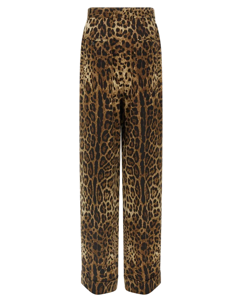 Dolce & Gabbana Leopard Print Wool Trousers — Brown Brown