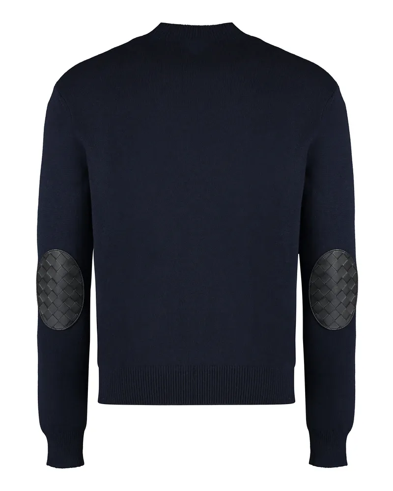 Bottega Veneta Men Crew-Neck Cashmere Sweater With Elbow Patches Blue Sweatshirts Blue