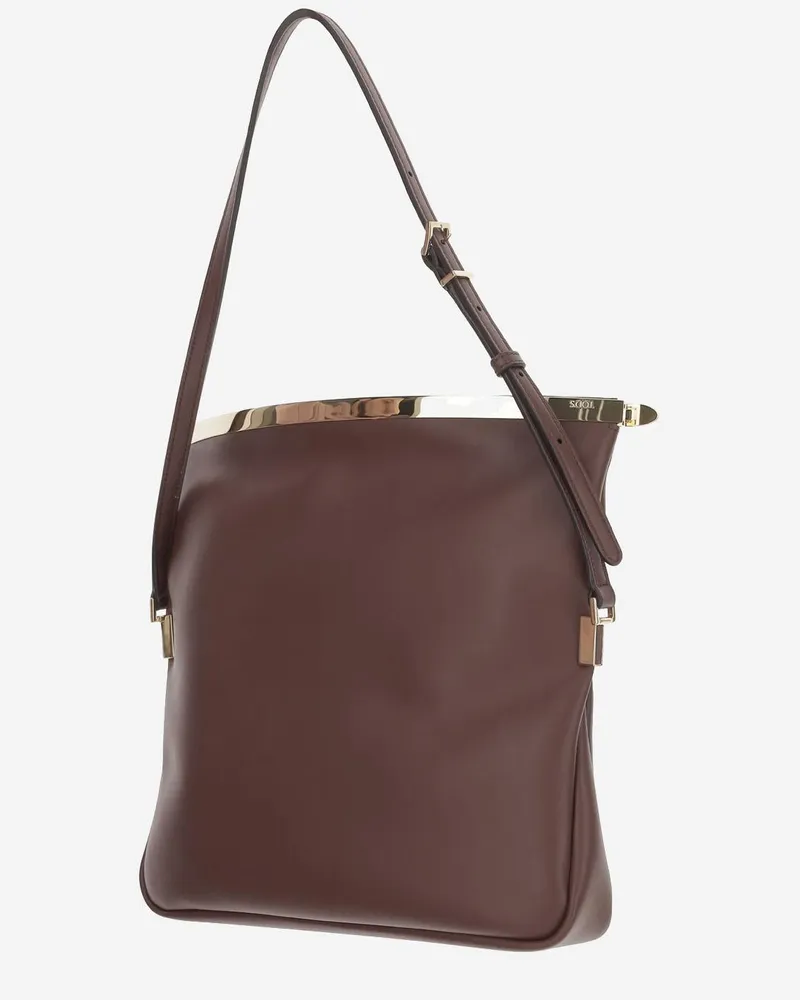 TOD'S Calfskin Fold-Over Flap Shoulder Bag — Brown Brown