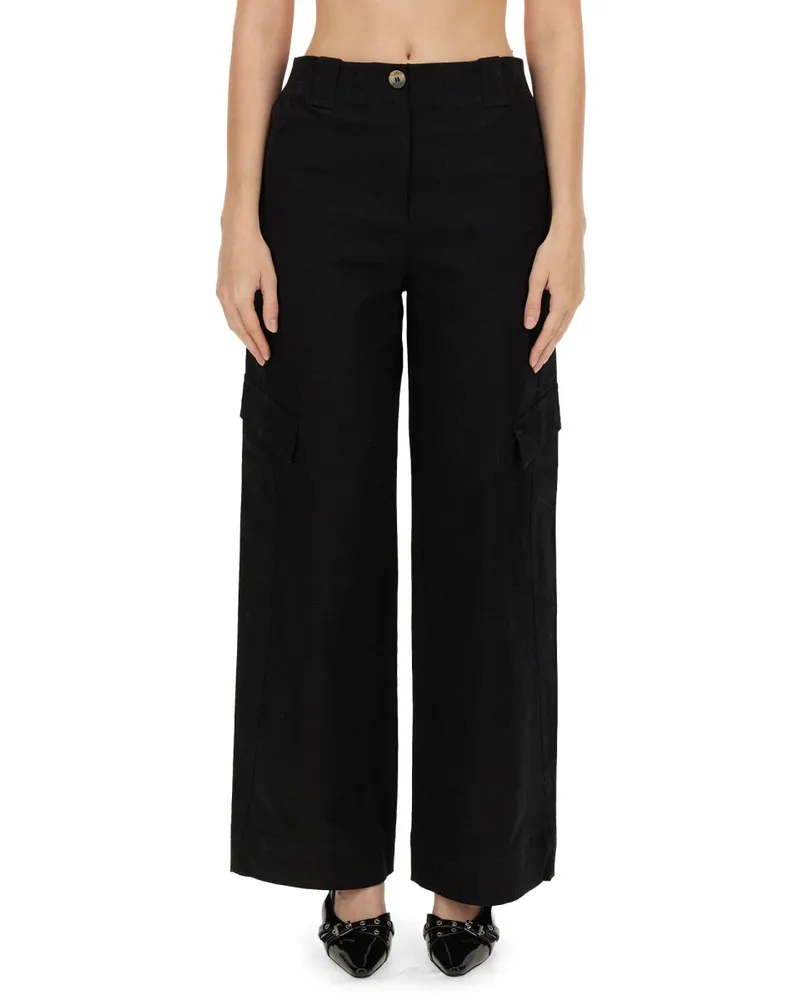 Ganni Herringbone Trousers — Black Black