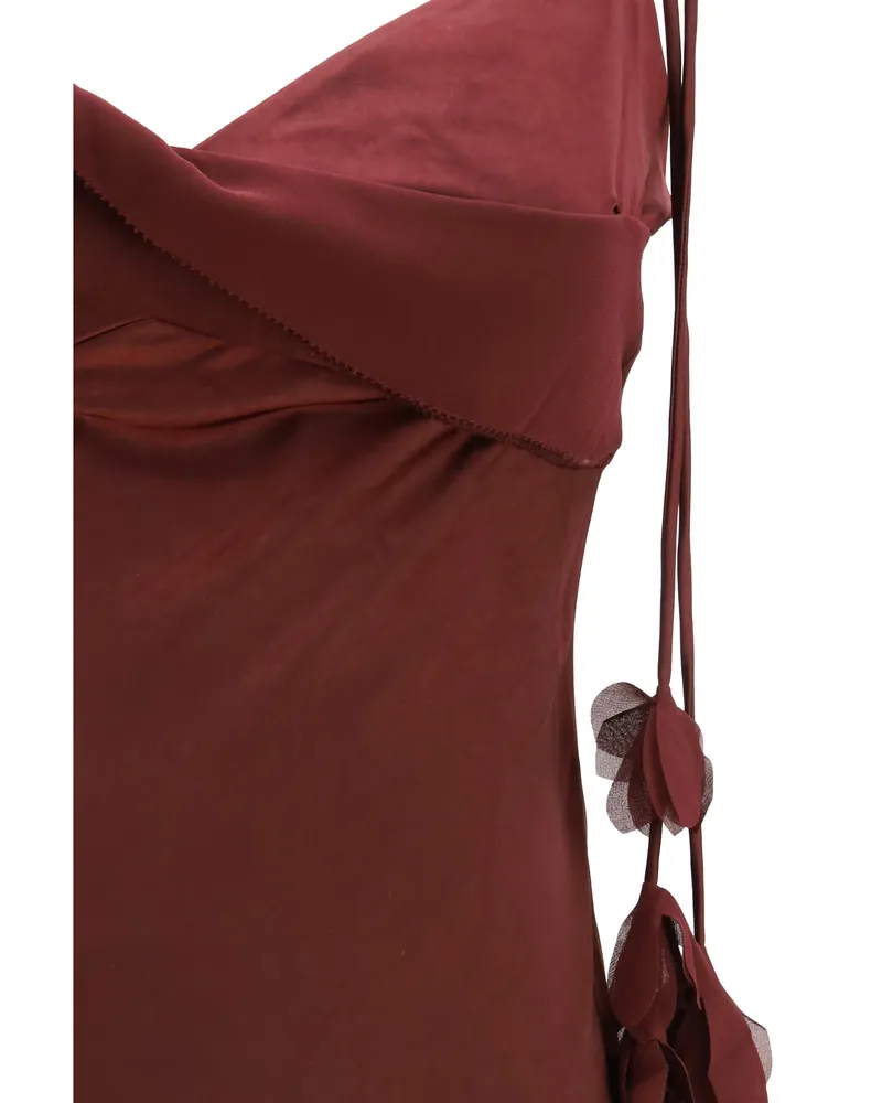 Self-Portrait Women's Midi Dress Satin Flower Burgundy Polyester Burgundy