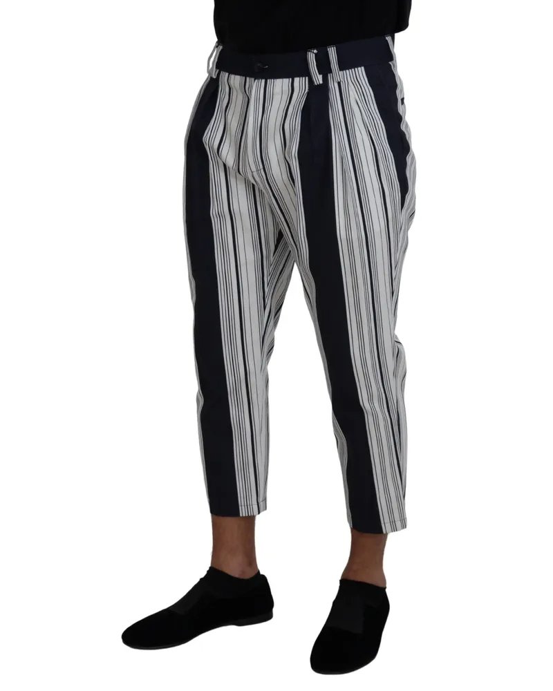 Dolce & Gabbana Men White Cotton Striped Cropped Pants White