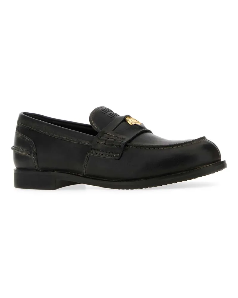 Miu Miu Women's Black Leather Loafers Nero Calfleather Mocassini Black