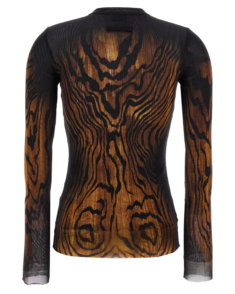 Jean Paul Gaultier Wood-Print Tulle Blouse — Black Black