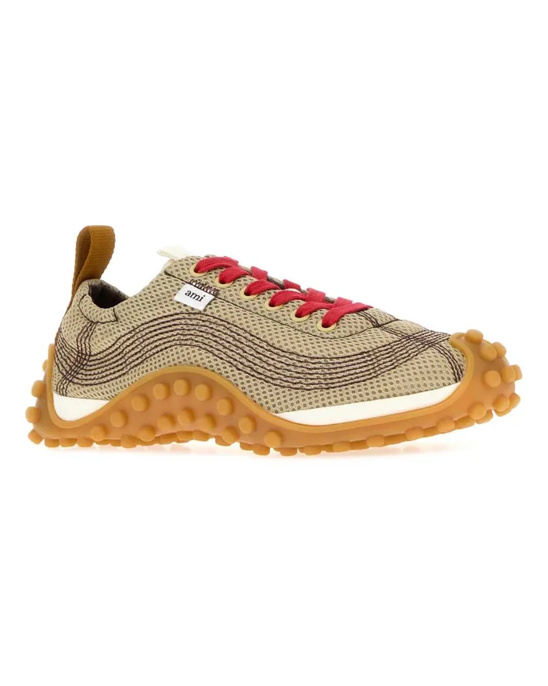 AMI Paris Mesh and Leather Sneakers — Beige Beige