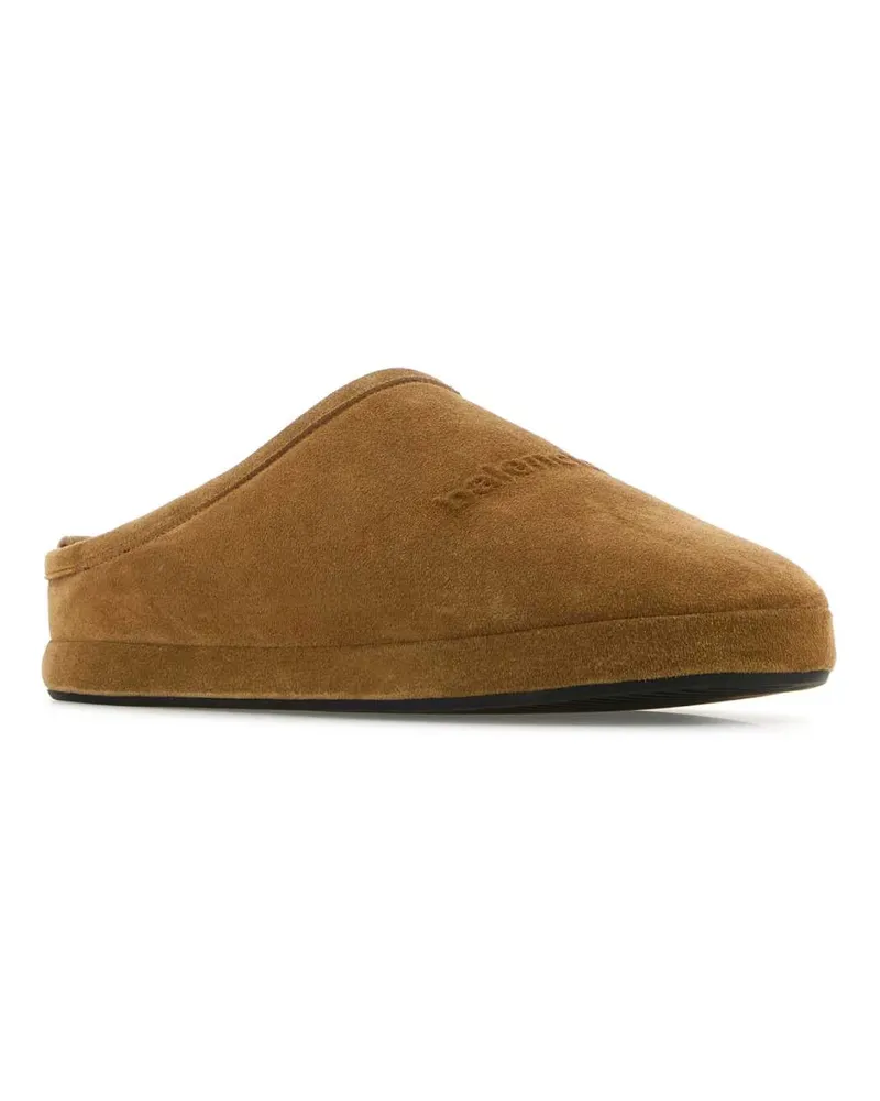 Balenciaga Men's Camel Suede Alaska Ankle Slippers Brownwhite Flat Shoes Brown