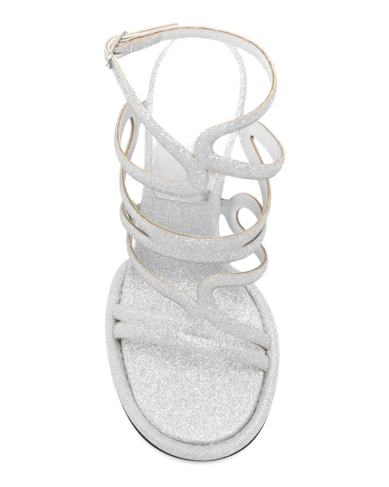 Sergio Rossi Glittered Multi-Strap Heel Sandal — Silver Silver
