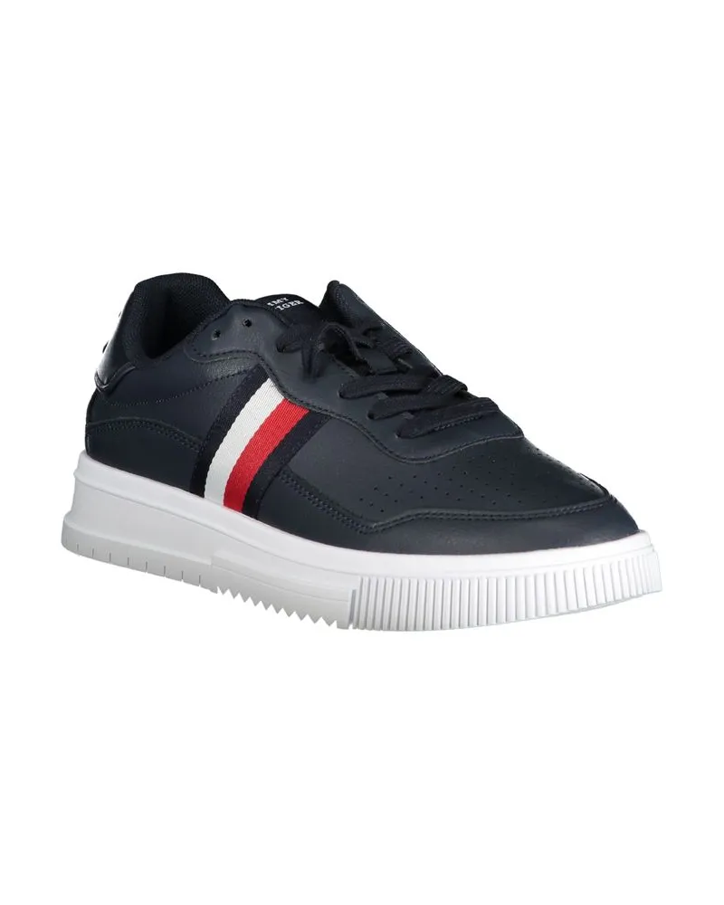 Tommy Hilfiger Leather with Striped Details Sneaker — Blue Blue