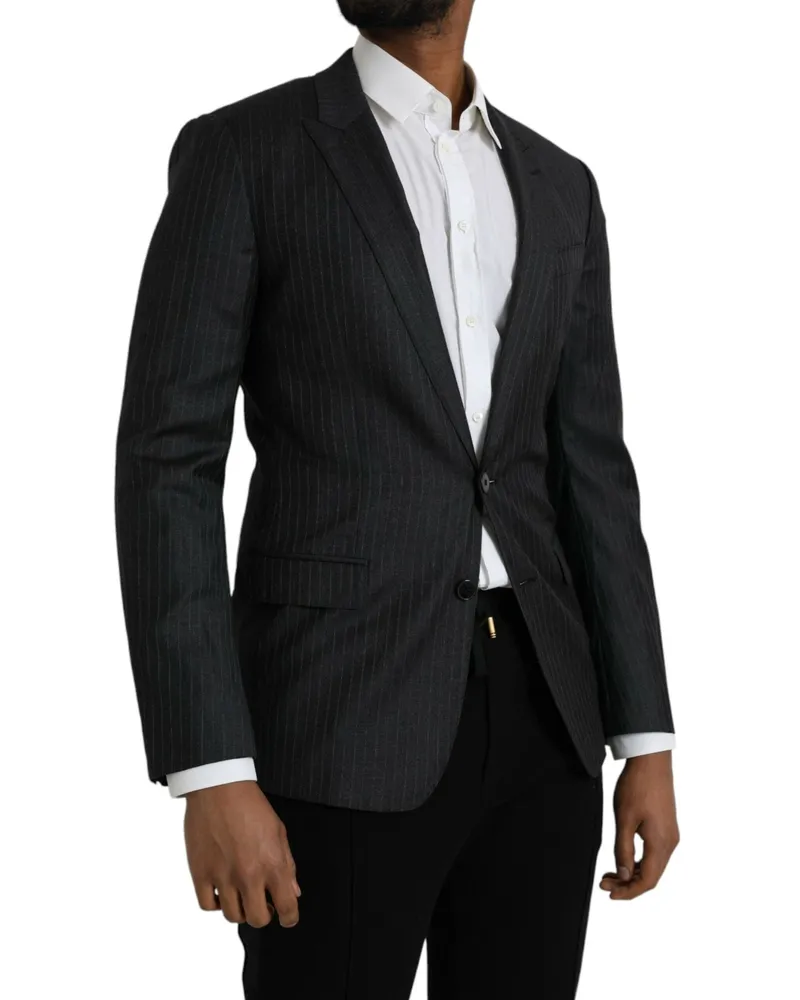 Dolce & Gabbana Men Black Stripe Martini Single Breasted Coat Blazer Virgin Wool Clothing Black