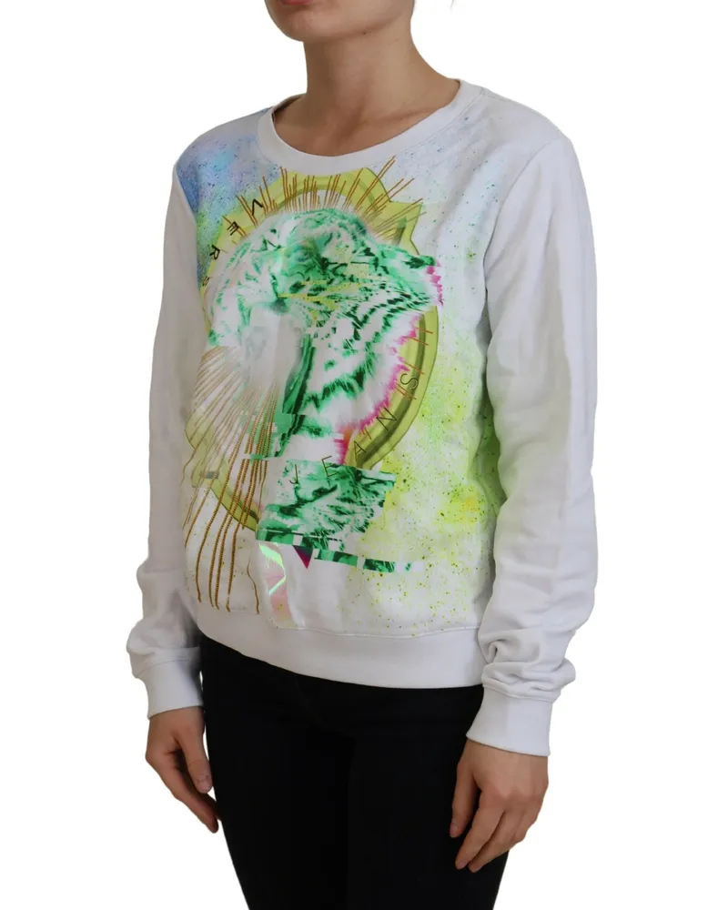Versace Jeans Women's White Graphic Print Long Sleeves Sweater Cotton Clothing White