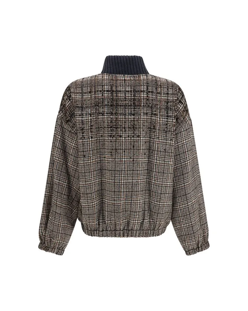Brunello Cucinelli Sequin-Embellished Checked Jacket — Beige Beige