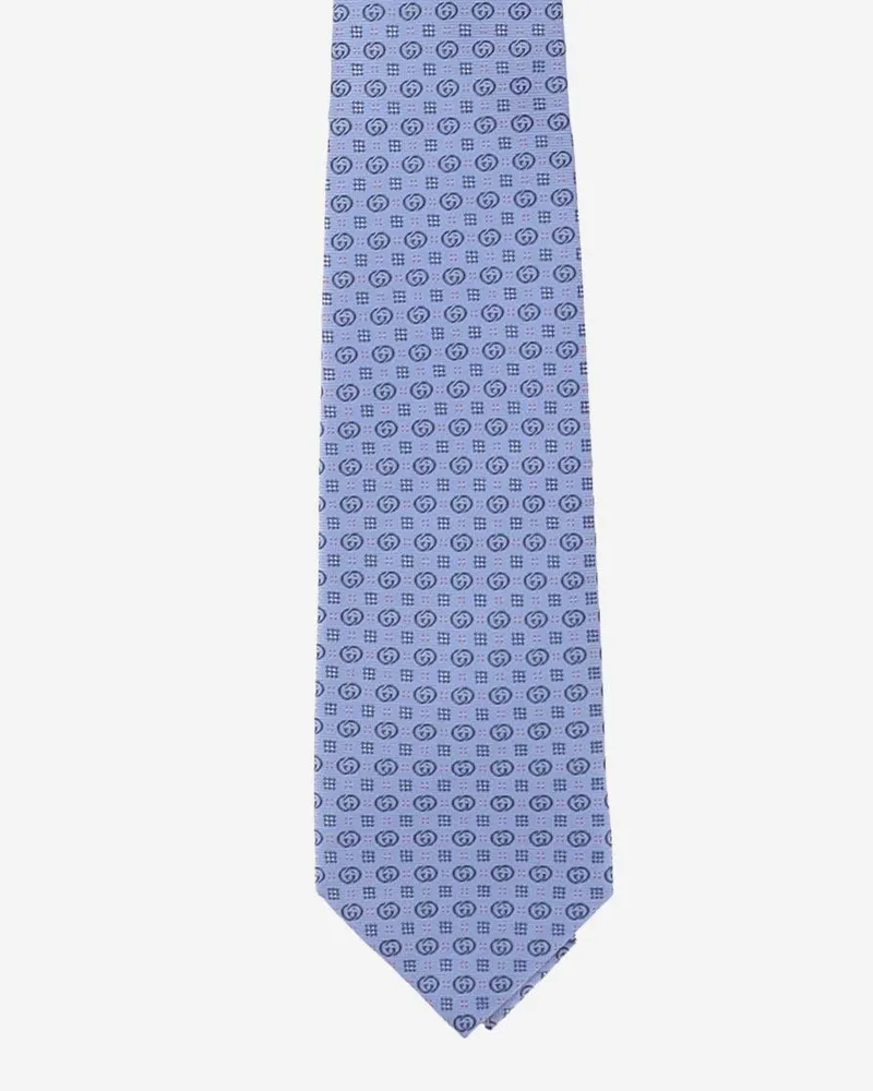 Gucci Men's Jacquard Silk Tie Gg Cross Light Blue Ties & Bow Light