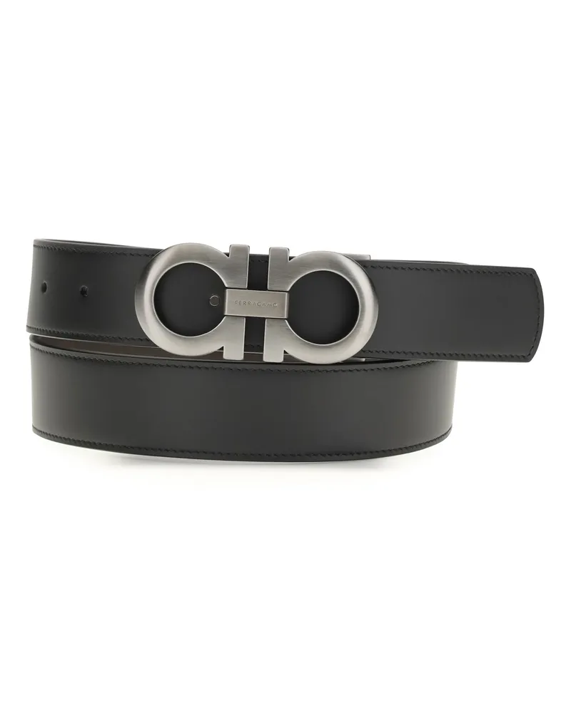 Ferragamo Men's Belt Double Black Leather Calf Black
