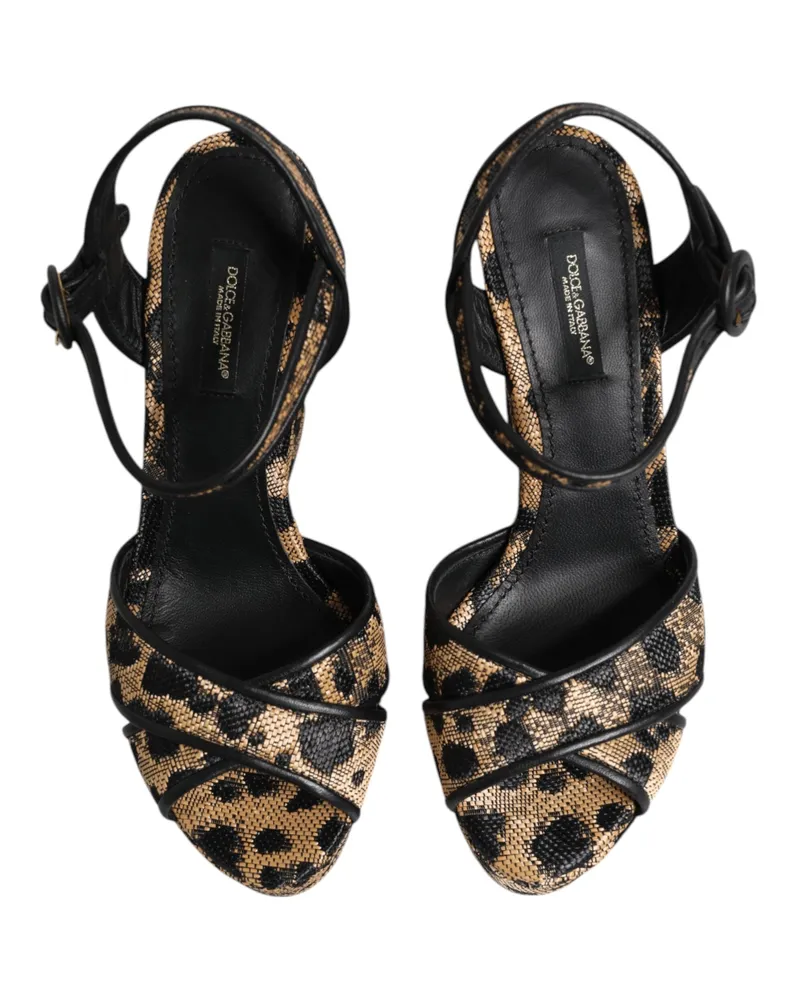 Dolce & Gabbana Women's Brown Leopard Wedges Ankle Strap Sandals Shoes Black And Brown