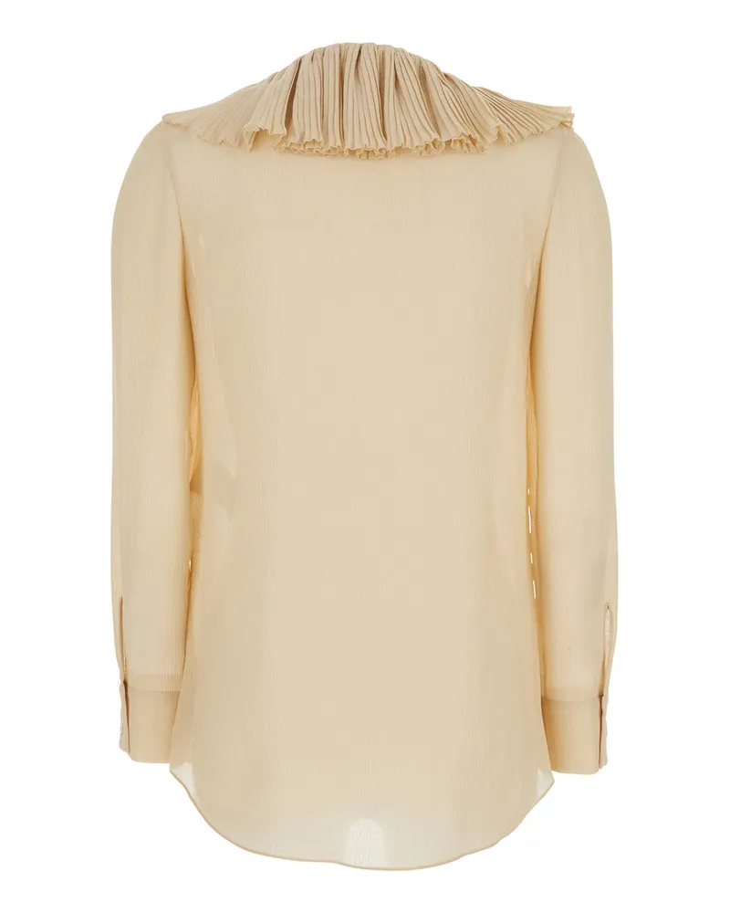 Saint Laurent Women's Beige Silk Blouse With V Neck And Ruffles Blouses Shirt Beige