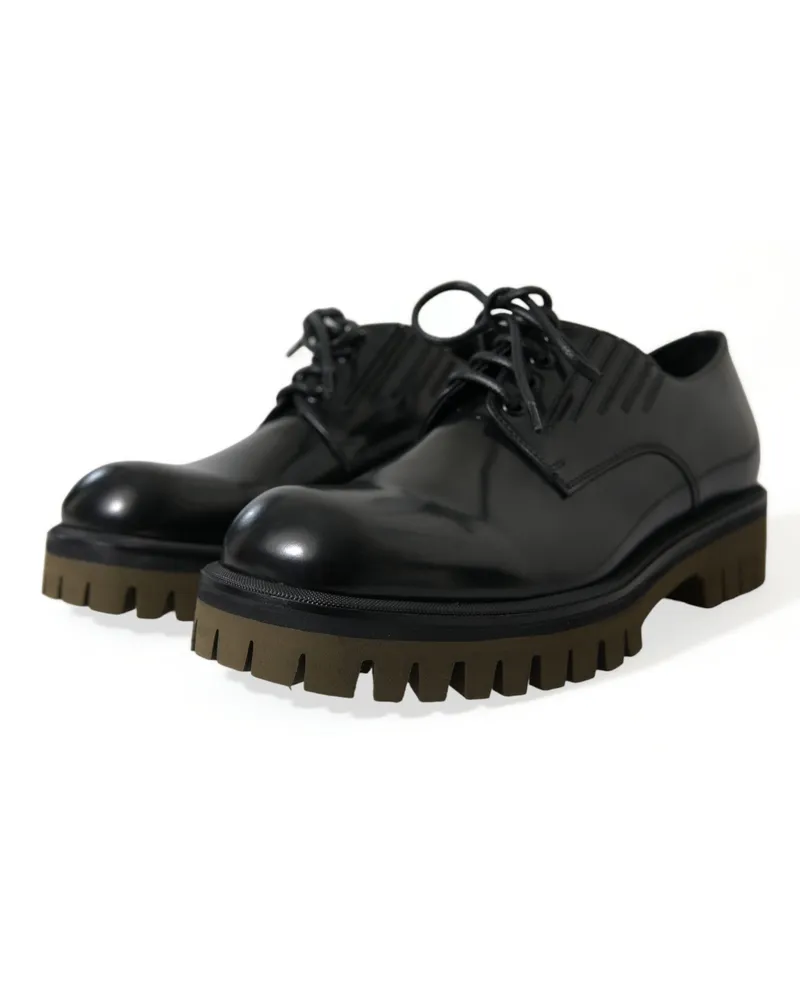 Dolce & Gabbana Black Leather Lace Up Derby Men Dress Shoes Black