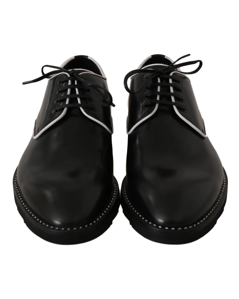 Dolce & Gabbana Men's Black Leather White Line Dress Derby Shoes Black