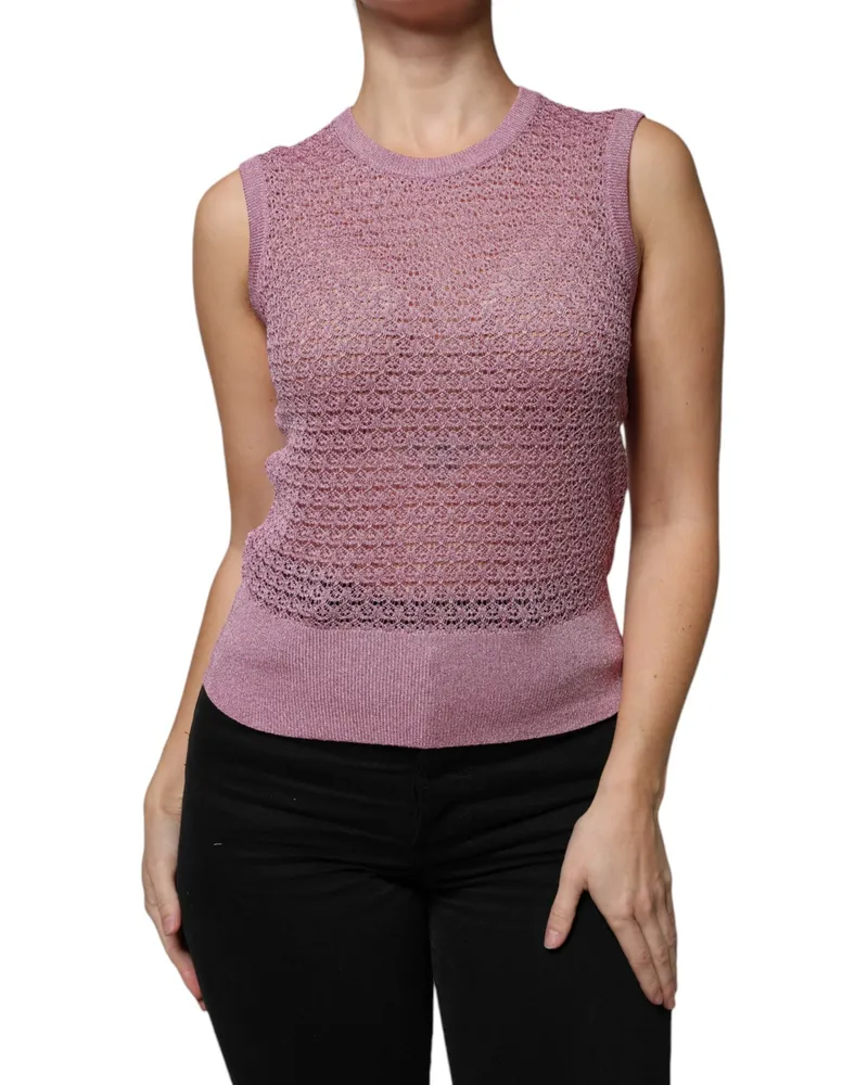 Dolce & Gabbana Women's Pink Mesh See Through Sleeveless Tank Top Viscose Polyester Film Fiber Pink