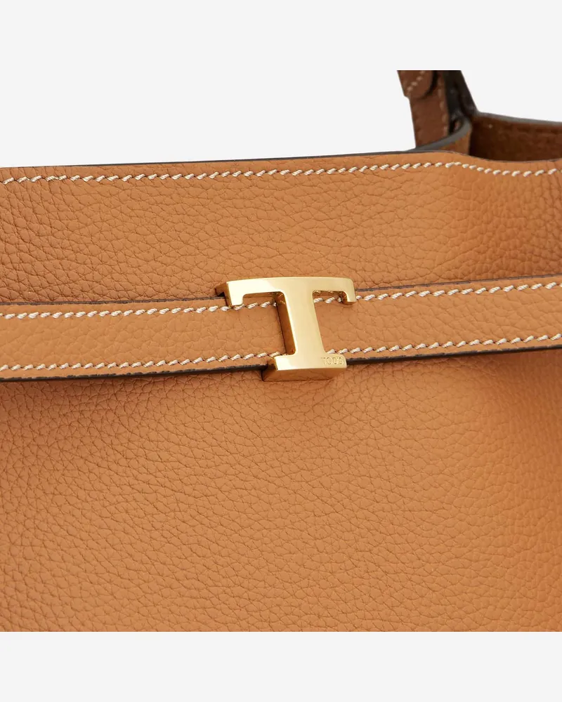 TOD'S Women's Leather Shopping Bag With Logo Brown Calfskin Handbags Hand Brown