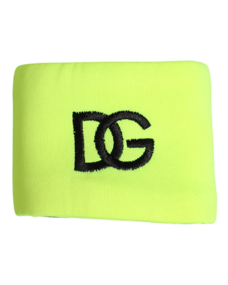 Dolce & Gabbana Yellow Green Silk Dg Logo Men Wristband Accessory Yellow