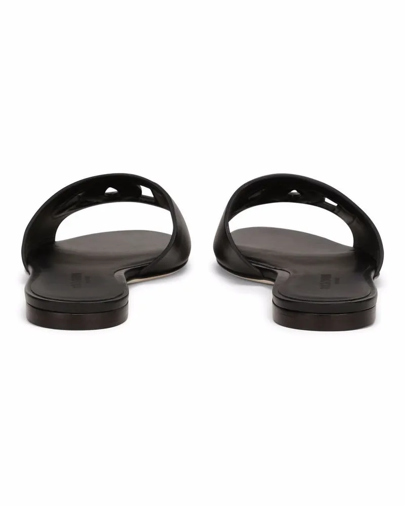 Dolce & Gabbana Logo Embossed Calfskin Sandal — Black Black