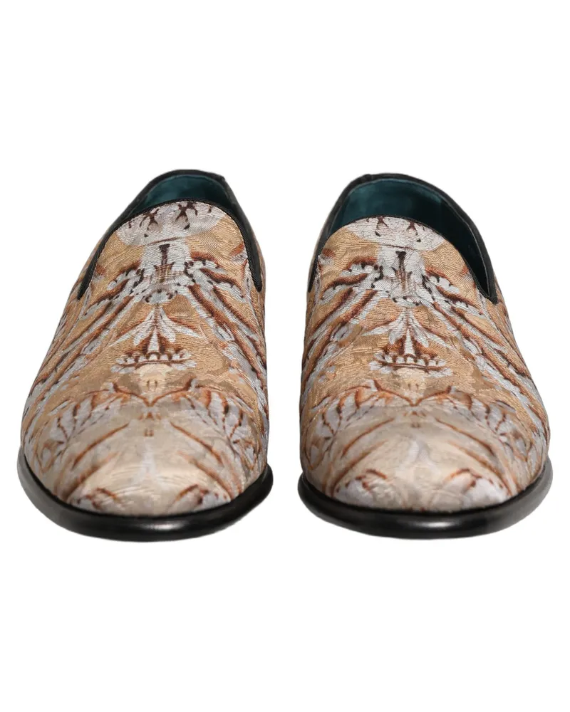 Dolce & Gabbana Gold Brocade Baroque Men Loafers Shoes Leather Gold