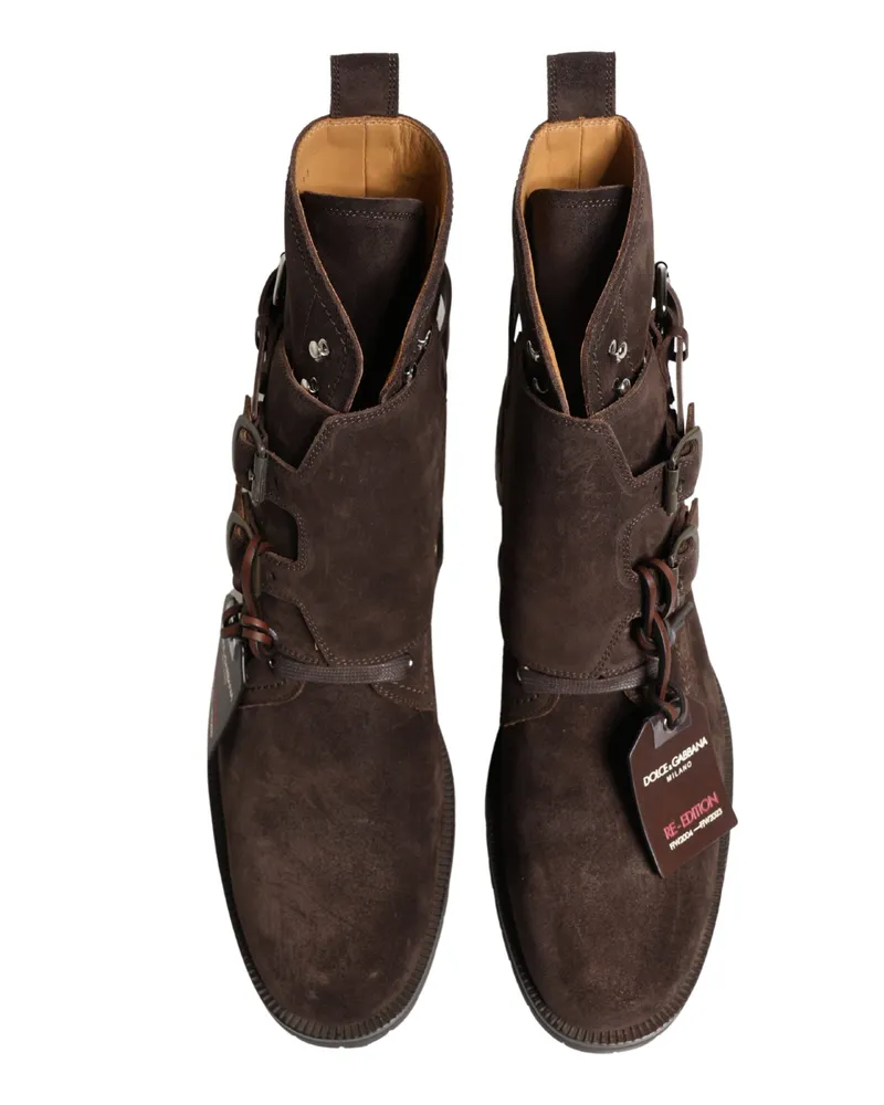 Dolce & Gabbana Men's Brown Suede Leather Buckle Ankle Boots Shoes Brown