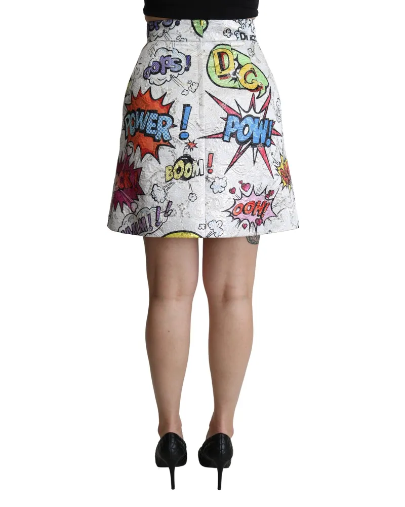 Dolce & Gabbana Women's White Cartoon Brocade A-Line High Waist Skirt Cotton Polyester Metal White