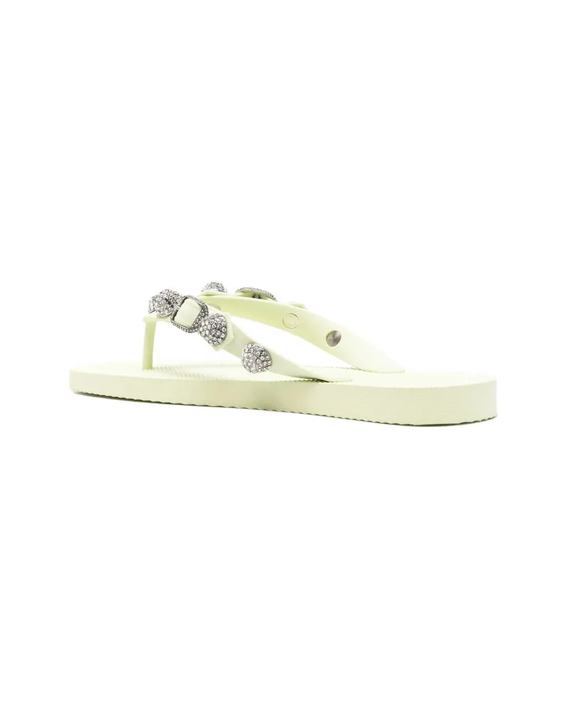 Balenciaga Crystal-Embellished Thong Sandals — Green Green